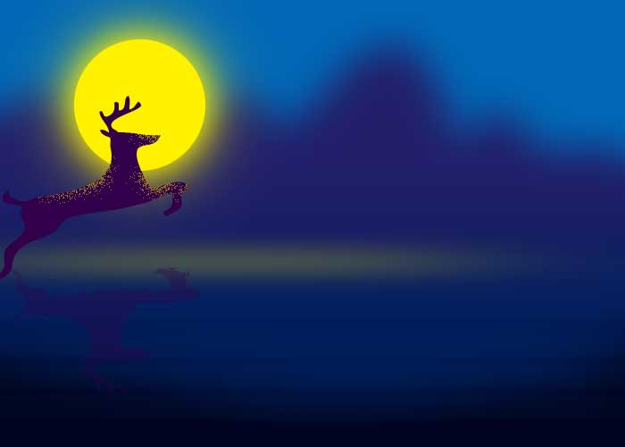 PS鼠绘插画教程：手绘月色下奔跑的小鹿剪影插画，小鹿唯美场景