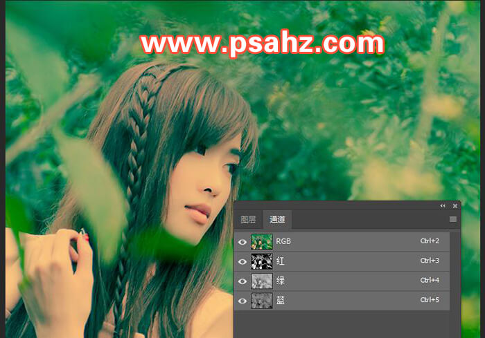 PS女生照片调色实例：利用应用图像及通道调出唯美的绿色效果
