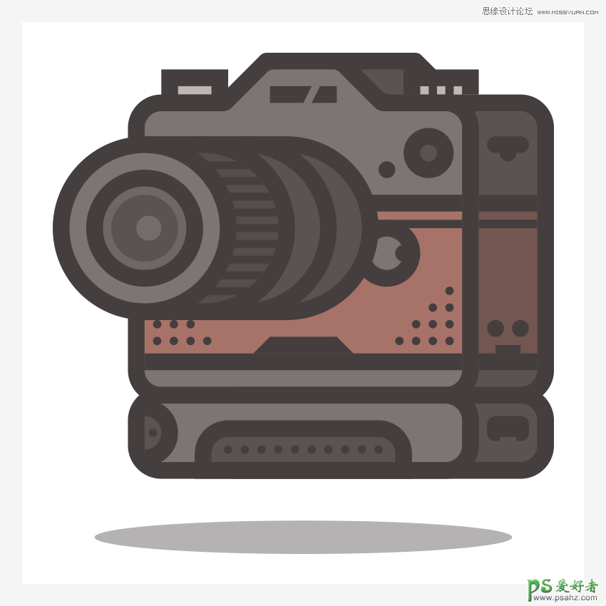 Illustrator手绘扁平化风格的数码相机图片-复古相机失量图