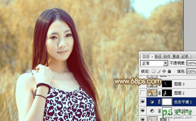 photoshop给春天里外拍美女写真照调色韩系暖褐色