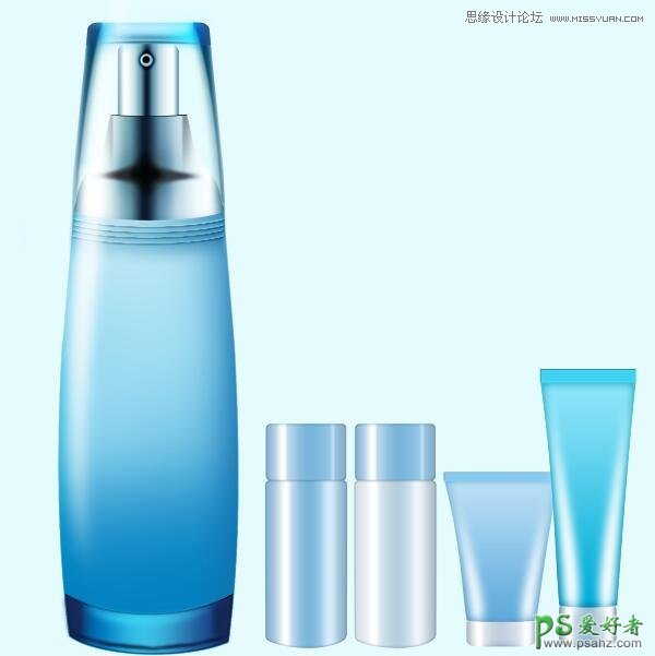 PS鼠绘教程：学习绘制天蓝色质感的化妆品玻璃瓶-化妆品包装瓶