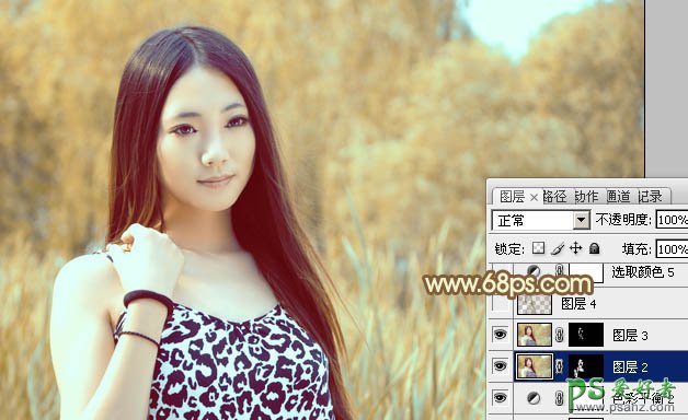 photoshop给春天里外拍美女写真照调色韩系暖褐色