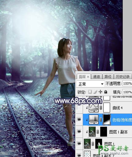 Photoshop给光线发暗的青春少女外拍写真照调出唯美的青蓝色