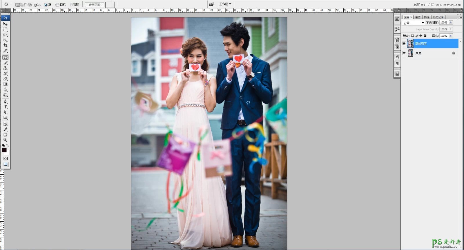 Photoshop打造韩式小清新风格的梦幻情侣婚纱照，韩式情侣婚片