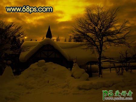 photoshop给漂亮的雪景照片调出夕阳金色效果