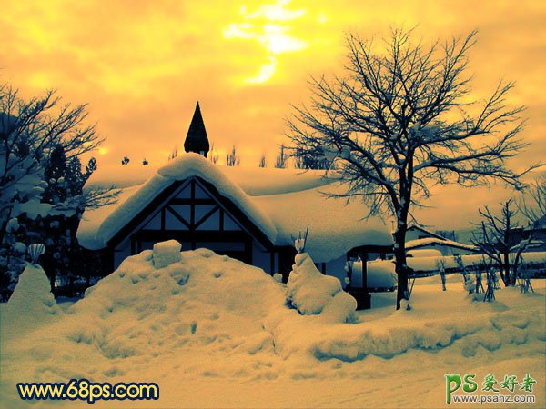 photoshop给漂亮的雪景照片调出夕阳金色效果