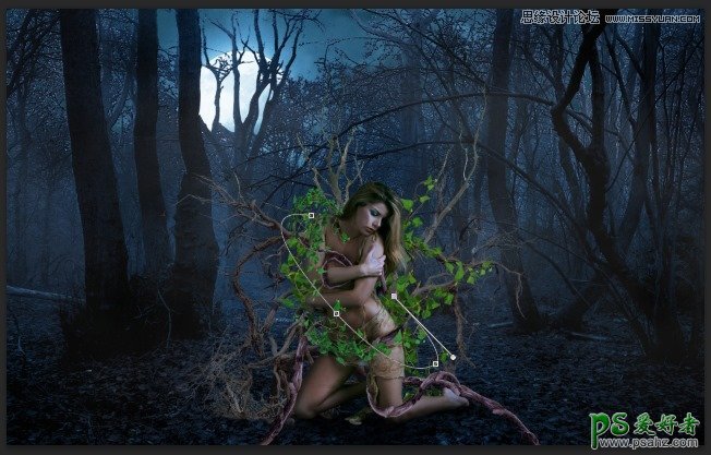 PS人像合成实例教程：创意合成魔幻森林中北树妖围困的仙子美女