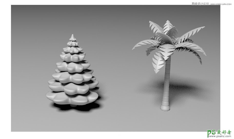 C4D实例教程：学习制作树木模型，立体质感的树木模型图片