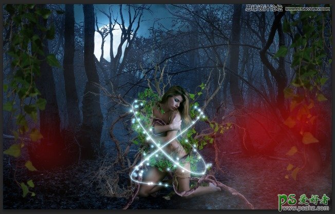 PS人像合成实例教程：创意合成魔幻森林中北树妖围困的仙子美女