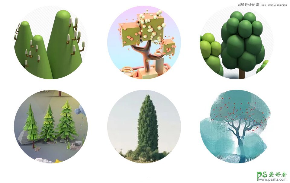 C4D实例教程：学习制作树木模型，立体质感的树木模型图片