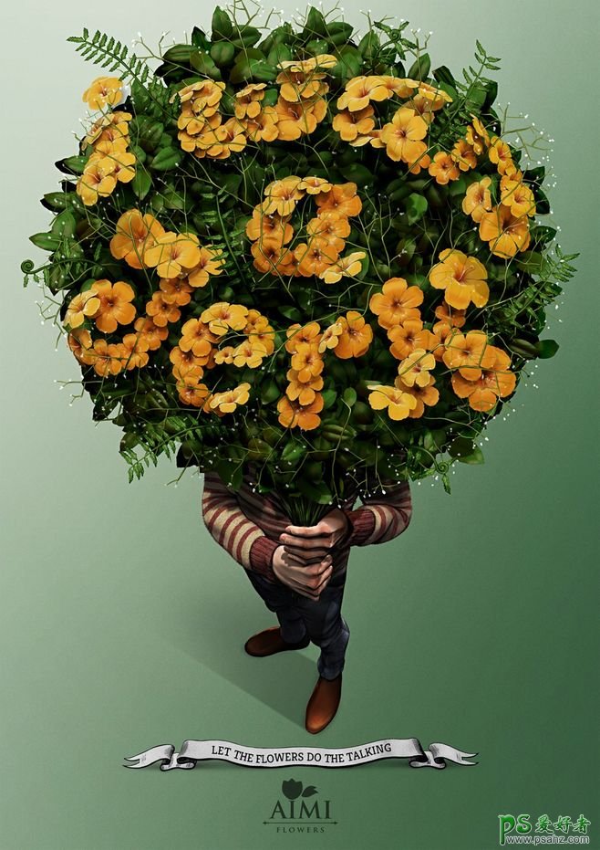 会说话的鲜花广告设计，鲜花、文字与人像的创意合成作品欣赏。