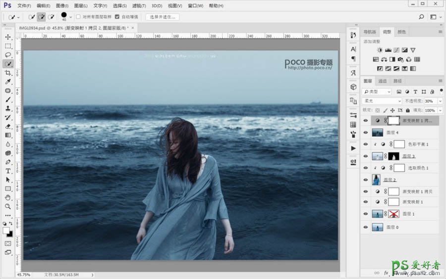 Photoshop给海景美女艺术照调出非常有Sense的大片色彩。