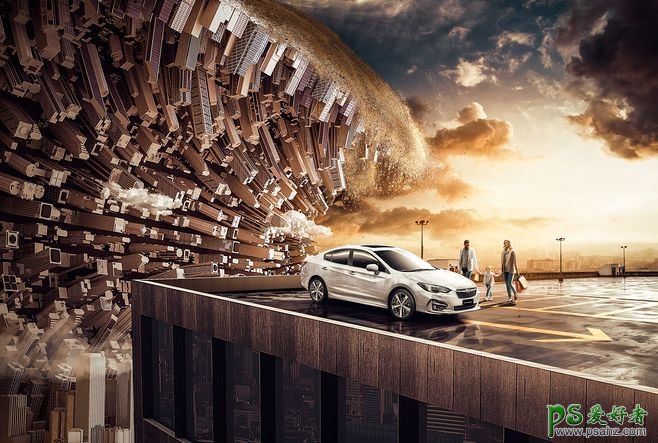 经典大气的高性能汽车宣传广告设计作品，畅游世界的汽车合成海报