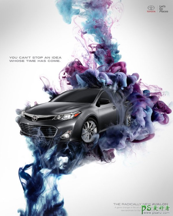 创意的汽车广告设计，让汽车沉浸在烟雾之中。