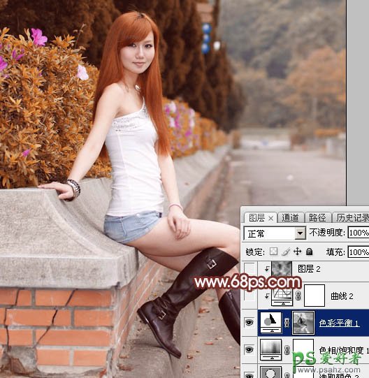 Photoshop给穿超短裤雪白美腿女孩儿照片调出唯美的黄昏色彩