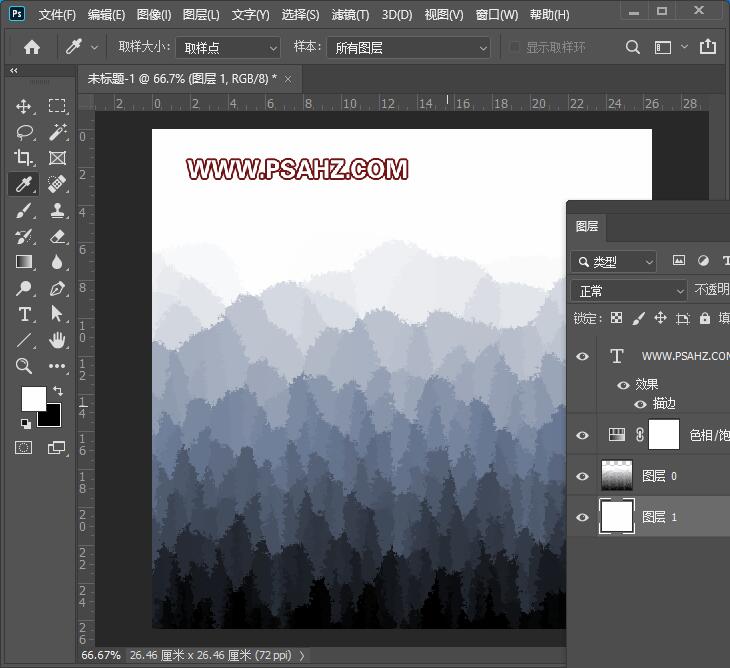 PS滤镜教程：巧用滤镜制作抽象的森林插画图片,森林水墨画效果。
