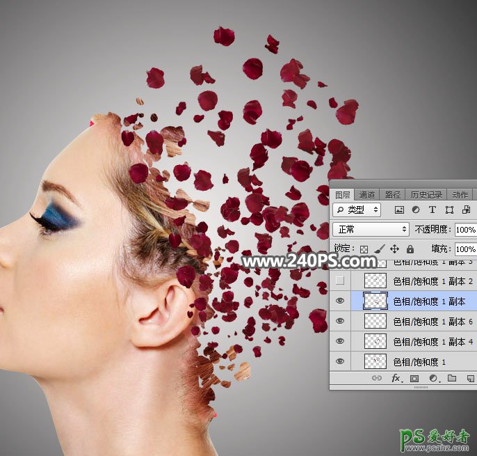 PS人物特效图片制作教程：打造花瓣纷飞效果的美女头像特效照片