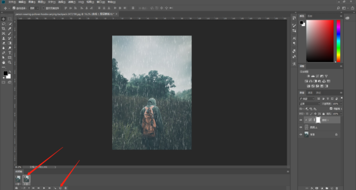 利用ps时间轴来给风景照制作出逼真的下雨效果,下雨的动态效果图