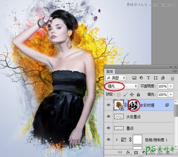 Photoshop创意设计水墨风格美女艺术照效果-水墨画美女