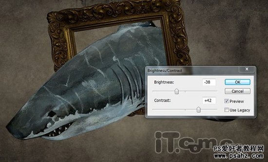 PS合成教程：创意合成一幅逃离相框的鲨鱼效果图教程