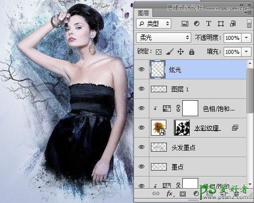 Photoshop创意设计水墨风格美女艺术照效果-水墨画美女