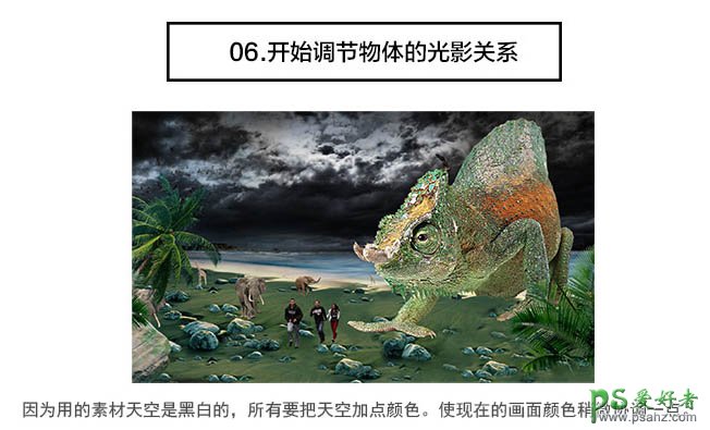 Photoshop合成恐怖电影中的史前巨蜥-巨大蜥蜴追赶人类的影像图片