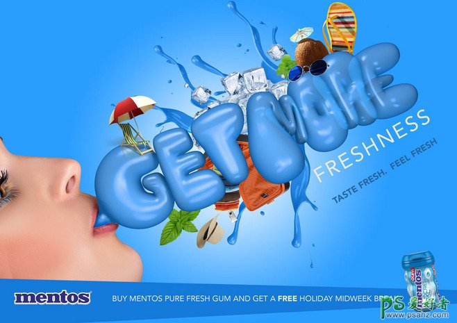 创意十足的口香糖宣传广告设计，口香糖平面广告作品。