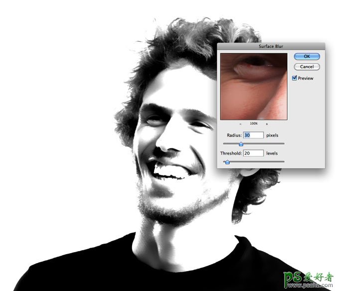 Photoshop人像后期教程：学习制作个性的黑白半调网纹人物头像图