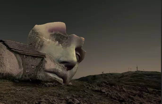 Photoshop创意合成一具科幻效果的巨石人脸，超现实的巨石人脸场