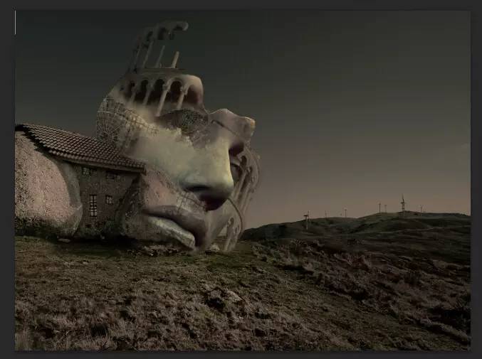 Photoshop创意合成一具科幻效果的巨石人脸，超现实的巨石人脸场