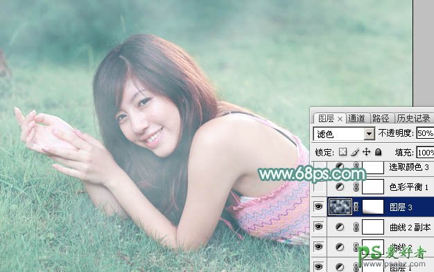 ps调色教程：给日本学生妹性感图片调出个性的青绿色效果
