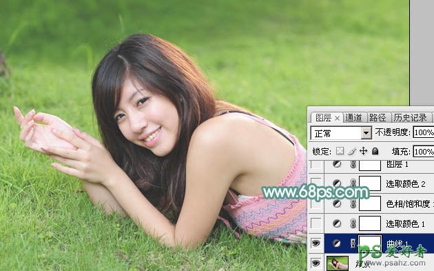 ps调色教程：给日本学生妹性感图片调出个性的青绿色效果