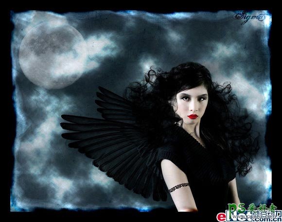 PS美女图片合成教程：打造暗夜里黑色的天使