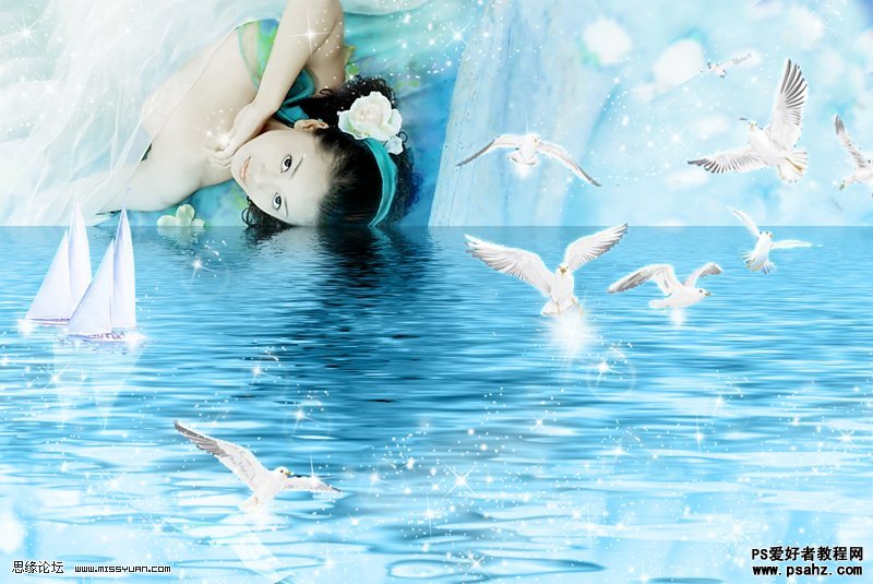 photoshop合成水中唯美的女孩儿风景图片