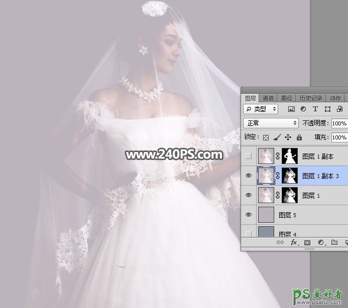 PS婚纱照抠图教程：给拍摄效果比较淡的美女婚纱照进行抠图换背景
