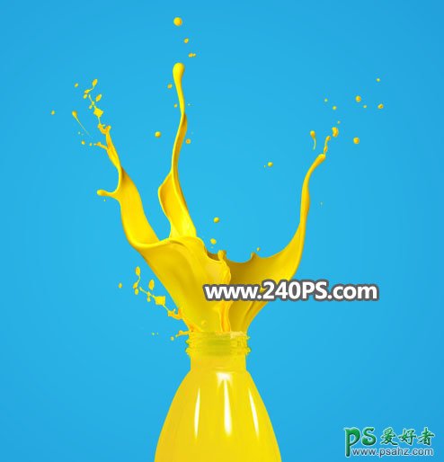 Photoshop制作真鲜橙饮料特效图片海报，冲开瓶盖的喷溅饮料海报