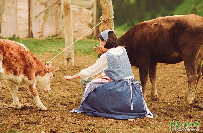 PS摄影后期教程：给草原农场中的美女照片制作出逼真的油画色调