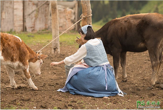 PS摄影后期教程：给草原农场中的美女照片制作出逼真的油画色调