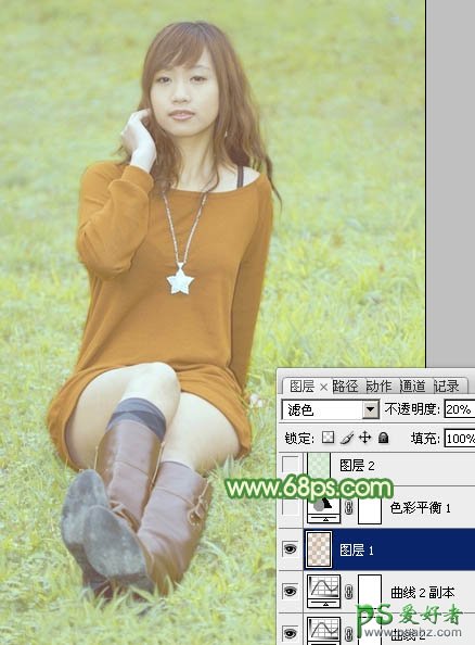 Photoshop给绿草地上的美腿诱惑少女调出温暖如春的阳光色