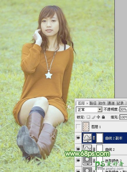 Photoshop给绿草地上的美腿诱惑少女调出温暖如春的阳光色