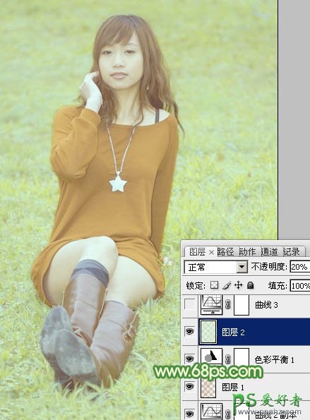 Photoshop给绿草地上的美腿诱惑少女调出温暖如春的阳光色
