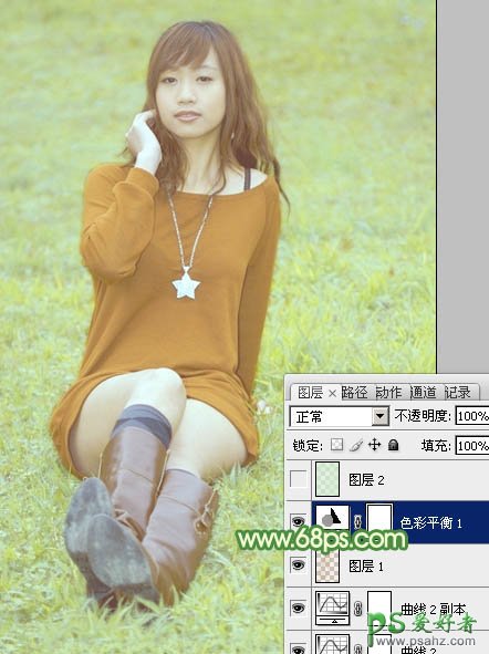 Photoshop给绿草地上的美腿诱惑少女调出温暖如春的阳光色