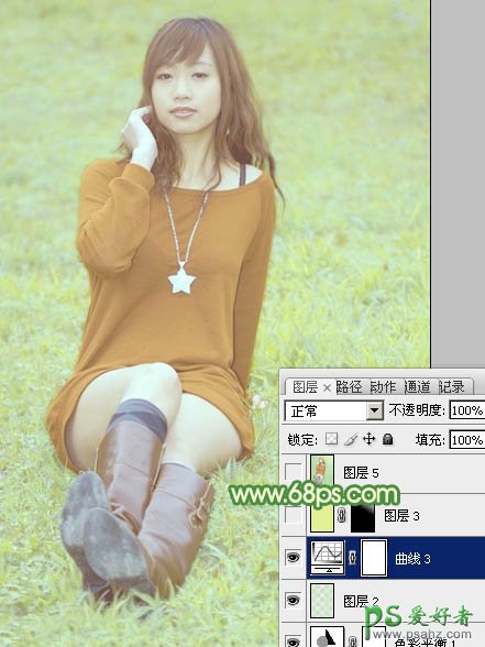 Photoshop给绿草地上的美腿诱惑少女调出温暖如春的阳光色