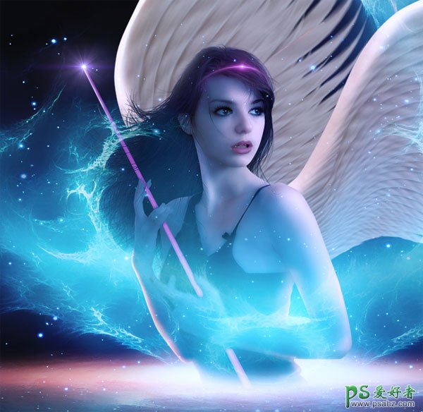 PS美女图片合成教程：打造出宇宙中光影闪烁的美丽天使少女形象