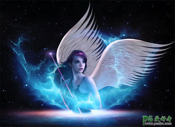 PS美女图片合成教程：打造出宇宙中光影闪烁的美丽天使少女形象