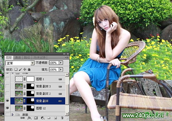 Photoshop抠图教程：学习把美腿女生照片中杂乱的椅子给去除掉