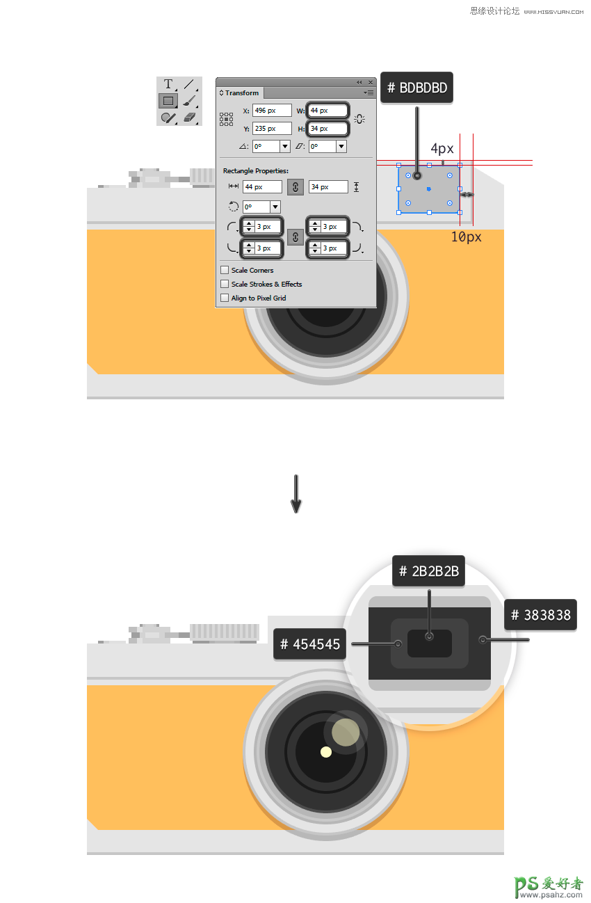AI手绘教程：手工绘制复古风格的相机失量图，Leica M6相机素材图