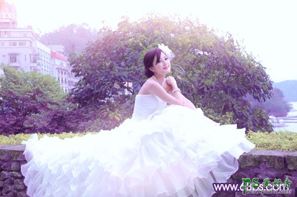 photoshop给漂亮的婚片少女图片调出美美的紫绿色