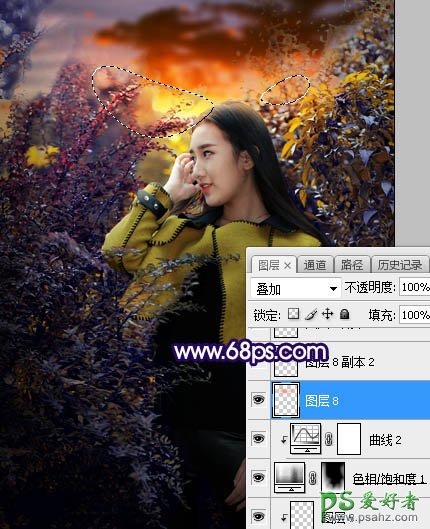 Photoshop给性感长腿推女郎外景写真照调出温暖的霞光色彩