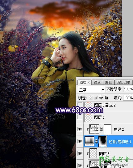 Photoshop给性感长腿推女郎外景写真照调出温暖的霞光色彩